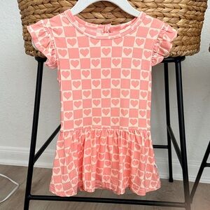 NWOT Poppy Kids Co Bamboo Dress 2T Pink Heart Check Ruffle Twirl Dress Valentine